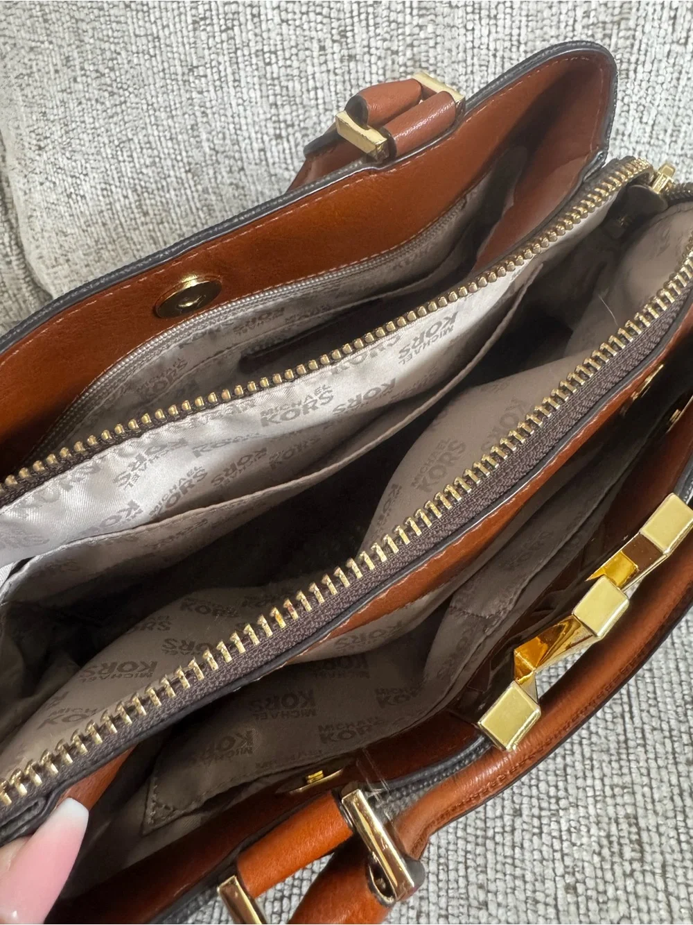 Michael Kors Dark Brown Signature Satchel Shoulder Bag w/Leather Handles & Trim